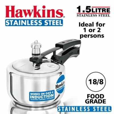 Hawkins Edelstahl Schnellkochtopf, 1,5 Liter, Silber (HSS15)