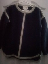 J Crewcuts Girls Wool Blend Sweater Navy Blue trimmed Grey Sz 6-7 or 14 NWT