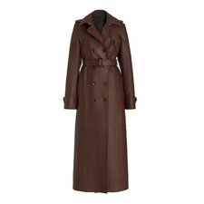 Brown Leather Trench Coat For Women, Double Breasted Coat-featured In Vogue 2024