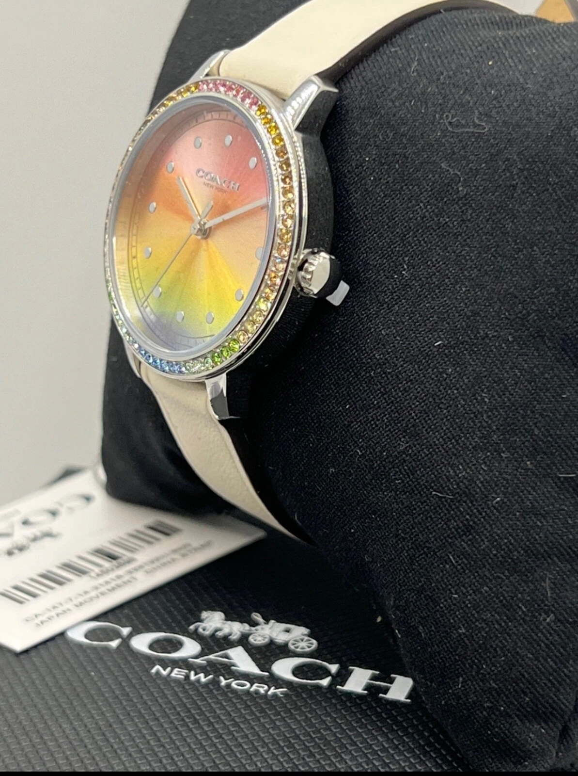 OROLOGIO COACH RARO Ombré Cinturino in Pelle Bianca Nuovo con etichette