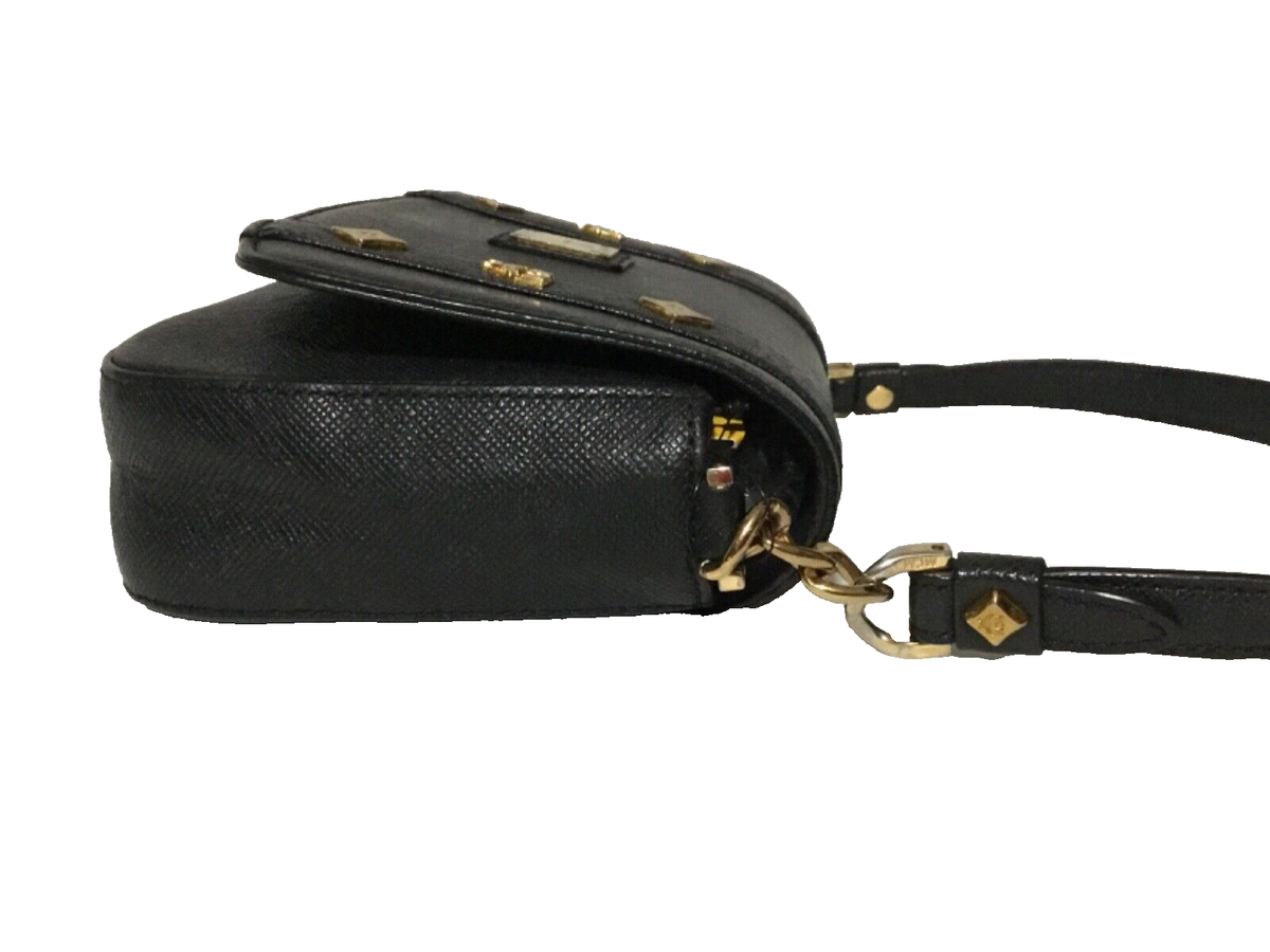 MCM ブラックレザー バッグ ゴールド金具 MCM Crossbody Shoulder Bag Purse Flap Black Leather Gold