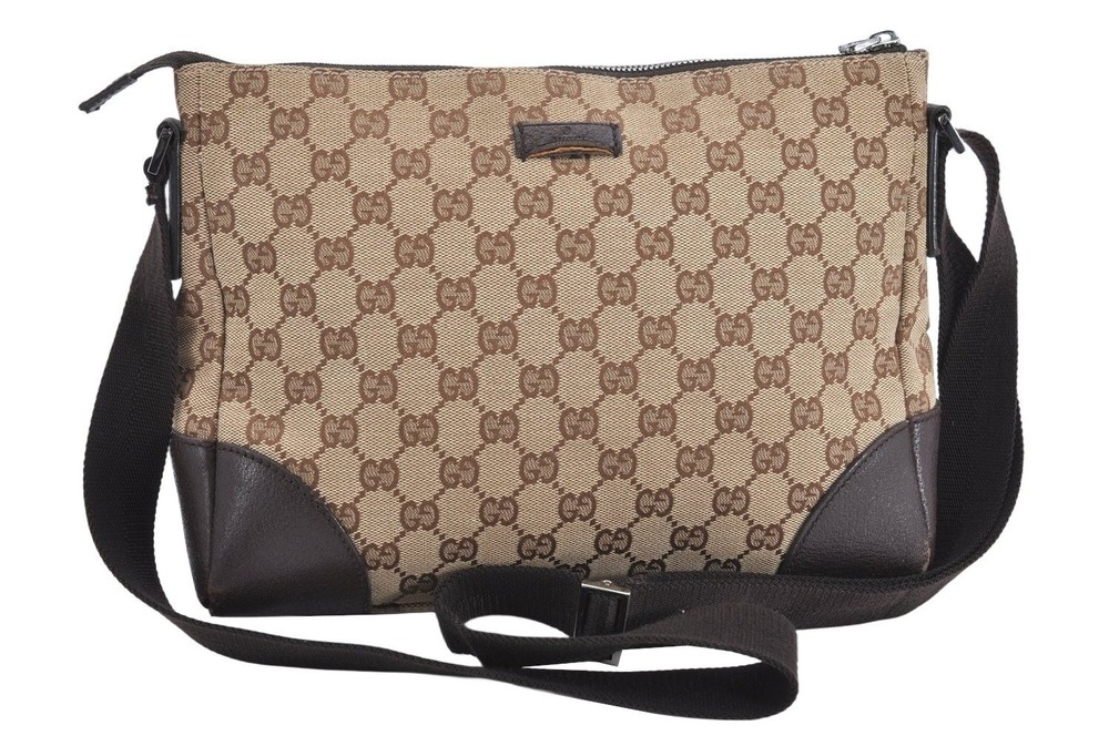 Authentic GUCCI Shoulder Cross Body Bag GG Canvas Leather 114273 Brown 7385L
