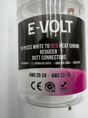 (QTY 30) E-VOLT Heat Shrink Ring Terminal Connector Red 22-18 GA AWG Gauge