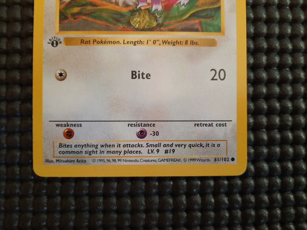 1999 1st Edition Shadowless Base Set Rattata 61/102 Vintage LP TCG Pokemon | eBay 1999 1st Edition Shadowless Base Set Rattata 61/102 Vintage LP TCG Pokemon | eBay