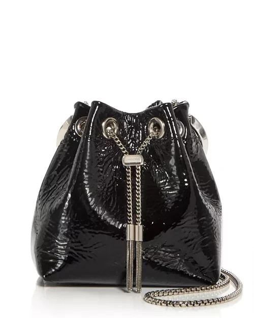 バックパック・リュック Jimmy Choo BON BON TZZ Bucket Bags & Backpacks patent Jimmy Choo Bon Bon Metallic BLACK Patent Leather Mini Bucket