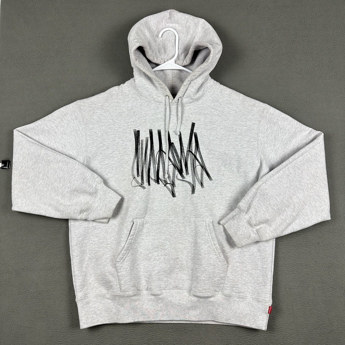 Supreme Tag Hooded Sweatshirt Mens Large Ash Grey Pullover 