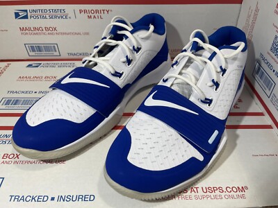 Nike Alpha Menace Turf Low Football Cleats White/Blue Men display picture 1
