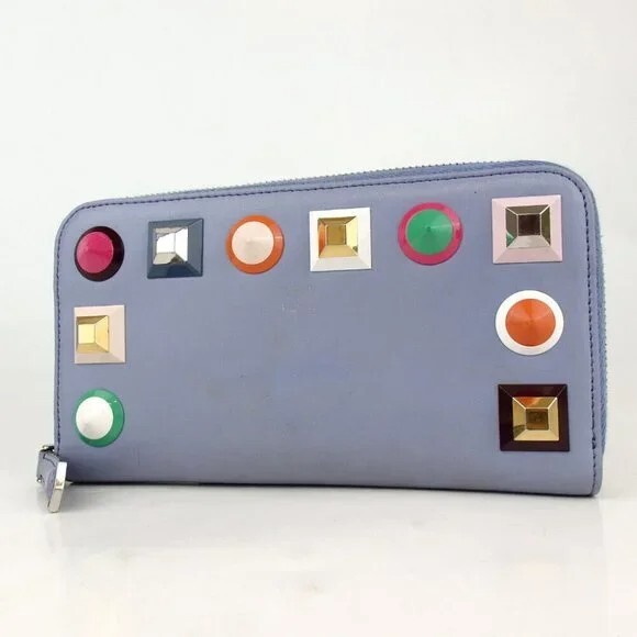 FENDI Continental Leather Zip-Around Wallet W/ Rainbow Multicolor 