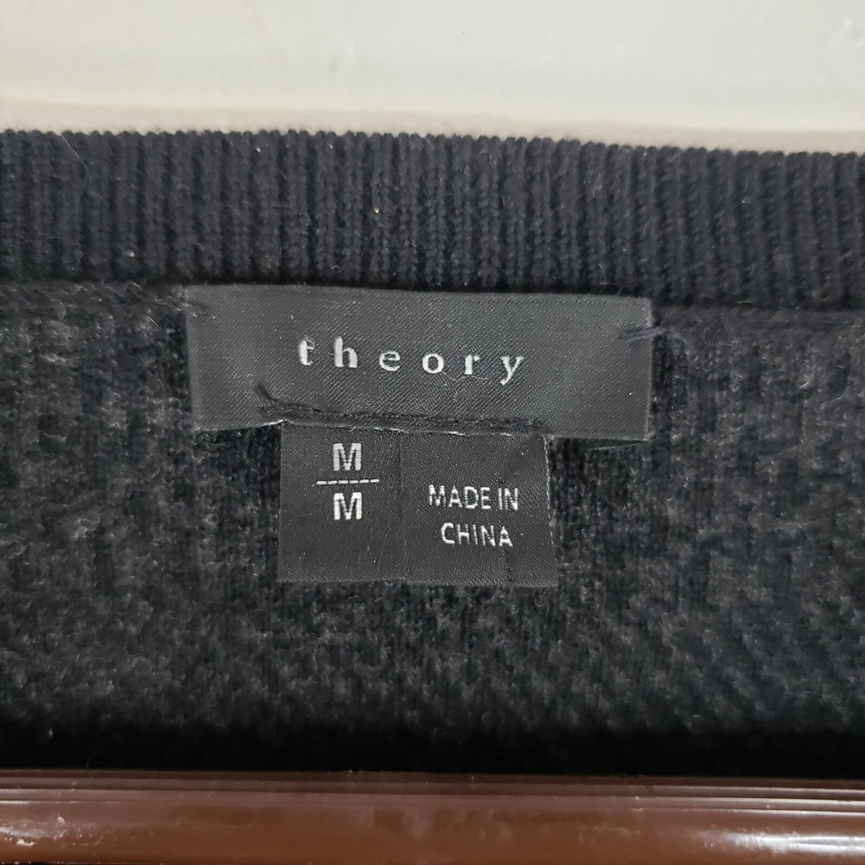 Suéter de lana Theory para mujer mediano negro pata de gallo manga larga Foto 2 de 4