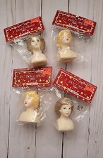 LOT Of 4 Vintage VINYL Angel Doll Heads 2 Blonde 2 Brunette HOLIDAY Craft 3" NOS