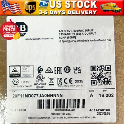 20F11ND077JA0NNNNN AB PowerFlex 753 77A AC Drive 20F11ND077JA0NNNNN In Box
