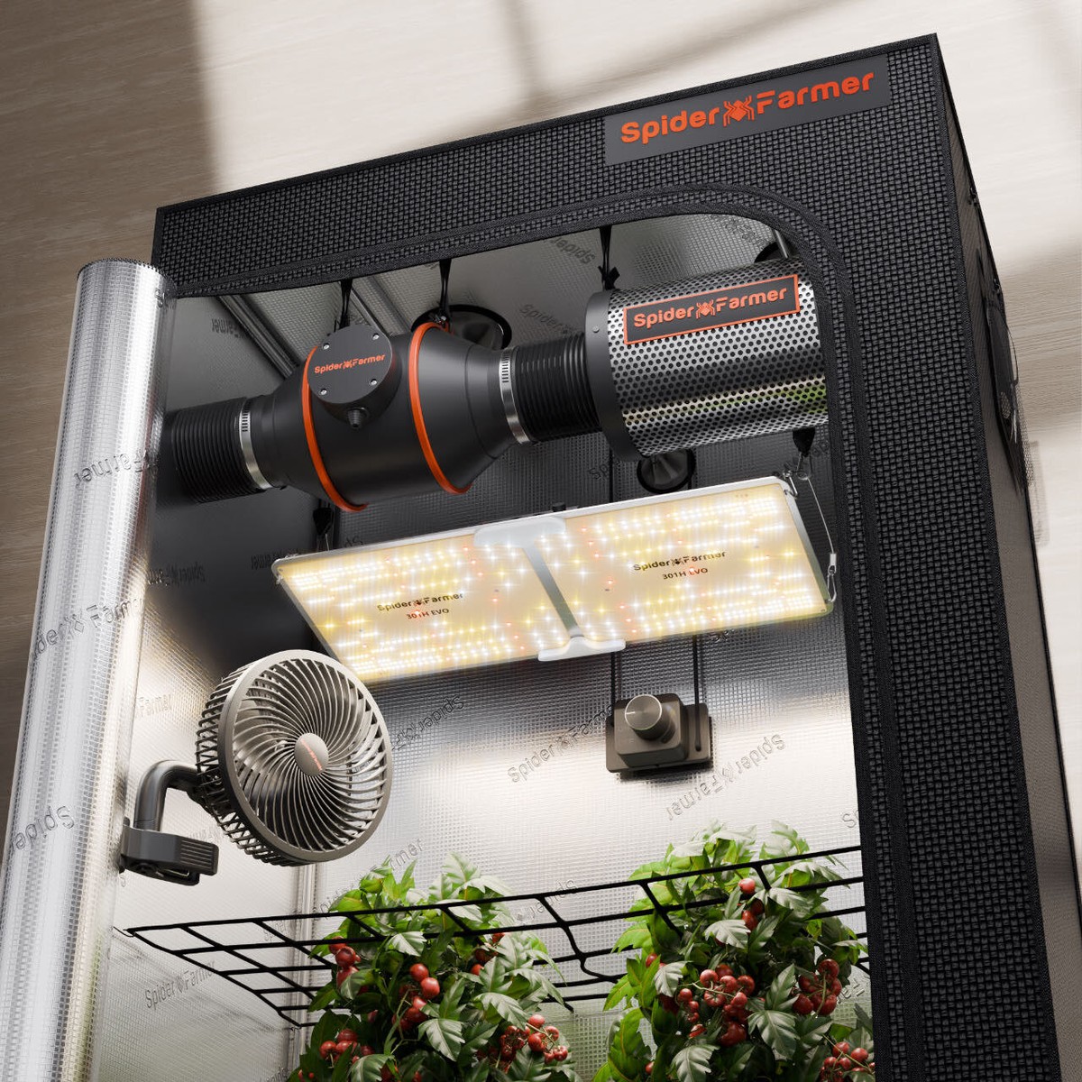 Spider Farmer 2x2ft Smart Grow Tent Kit,SF1000EVO 100W LED,Inline Fan Kit,w/GGS