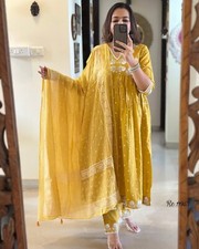 pure cotton anarkali kurti with pant dupatta set, embroidered kurta, anarkali