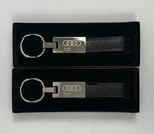 Genuine Audi Leather & Metal Keychain Premium Chrome Key Fob Ring Set of 2