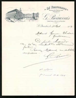 Rechnung St. Quentin 1904, Au Printemps, G. Beauvais, Geschäftshaus am Grand Pl 