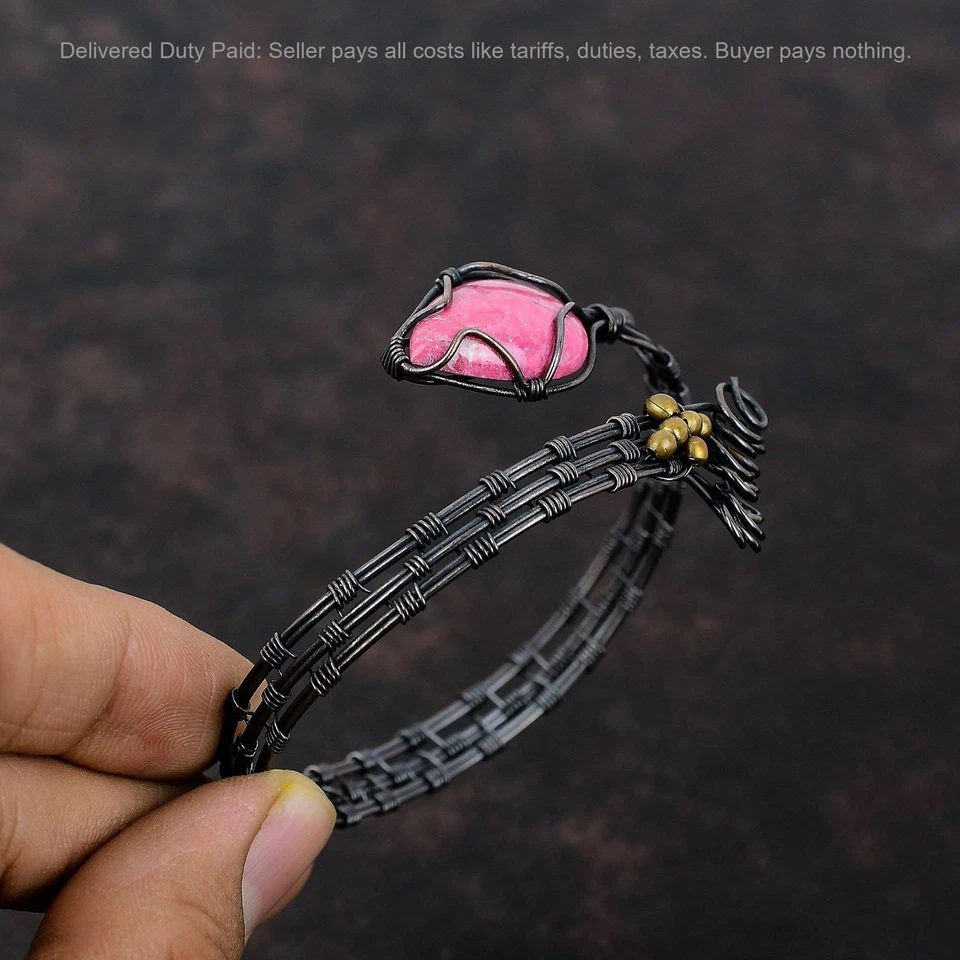 Black Friday Deal Copper Thulite Gemstone New Wire Wrapped Artisan Cuff Bracelet - Image 4 of 4