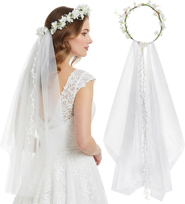 Bridal veil with floral crown romantic wedding accessory for brides