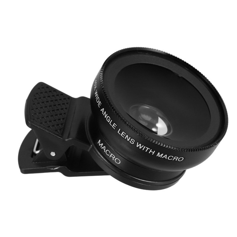 Black Mobile Phone Lens Set Wide Angle Macro Optical Glass Universal ...