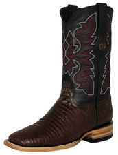 Mens Western Cowboy Boot Black Cherry Lizard Pattern Leather Square Vaquero Bota