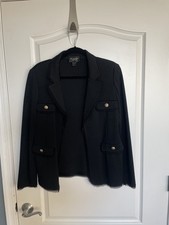 St. John Caviar Long Sleeve Black Blazer Suit Jacket Fitted Pockets