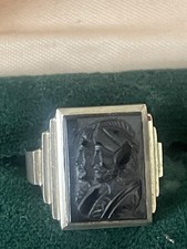 10K Gold Black Onyx Roman Warriors Intaglio Ring Men's Size 9 1/2