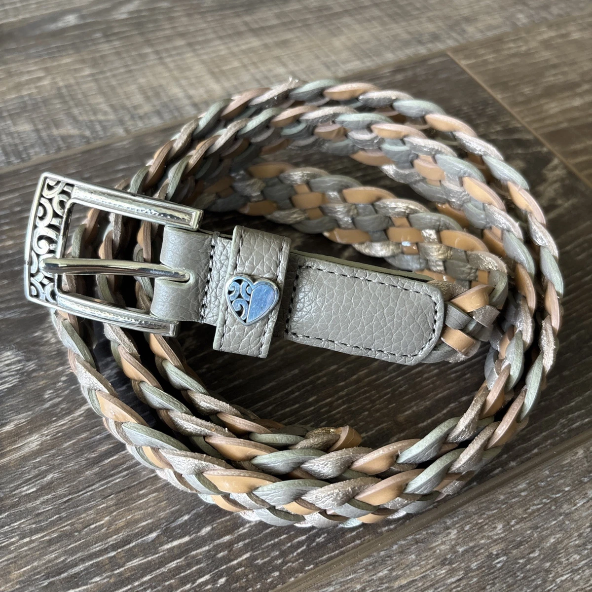 Vintage Salvatori Woven Macrame Belt Brass Buckle Two Tone Womens Sz 32 Beige Women main image 3
