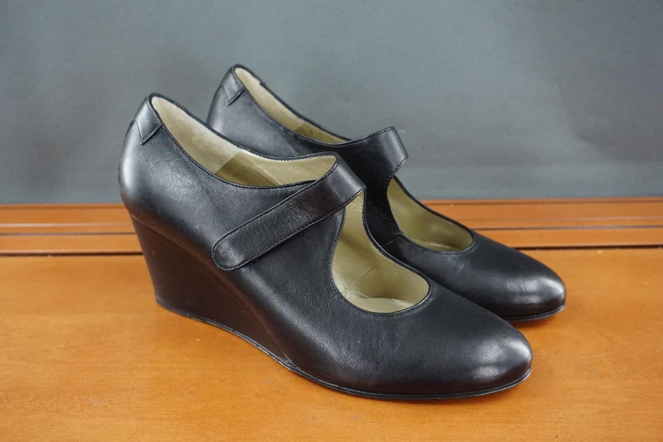 Zapatos Taryn Rose para mujer talla 7,5 negros cuña Mary Jane cuero hechos en Italia Foto 3 de 4