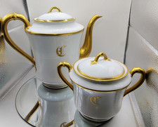 Haviland Limoges France Coffee Tea Pot Sugar Bowl Gold White 13637 B38