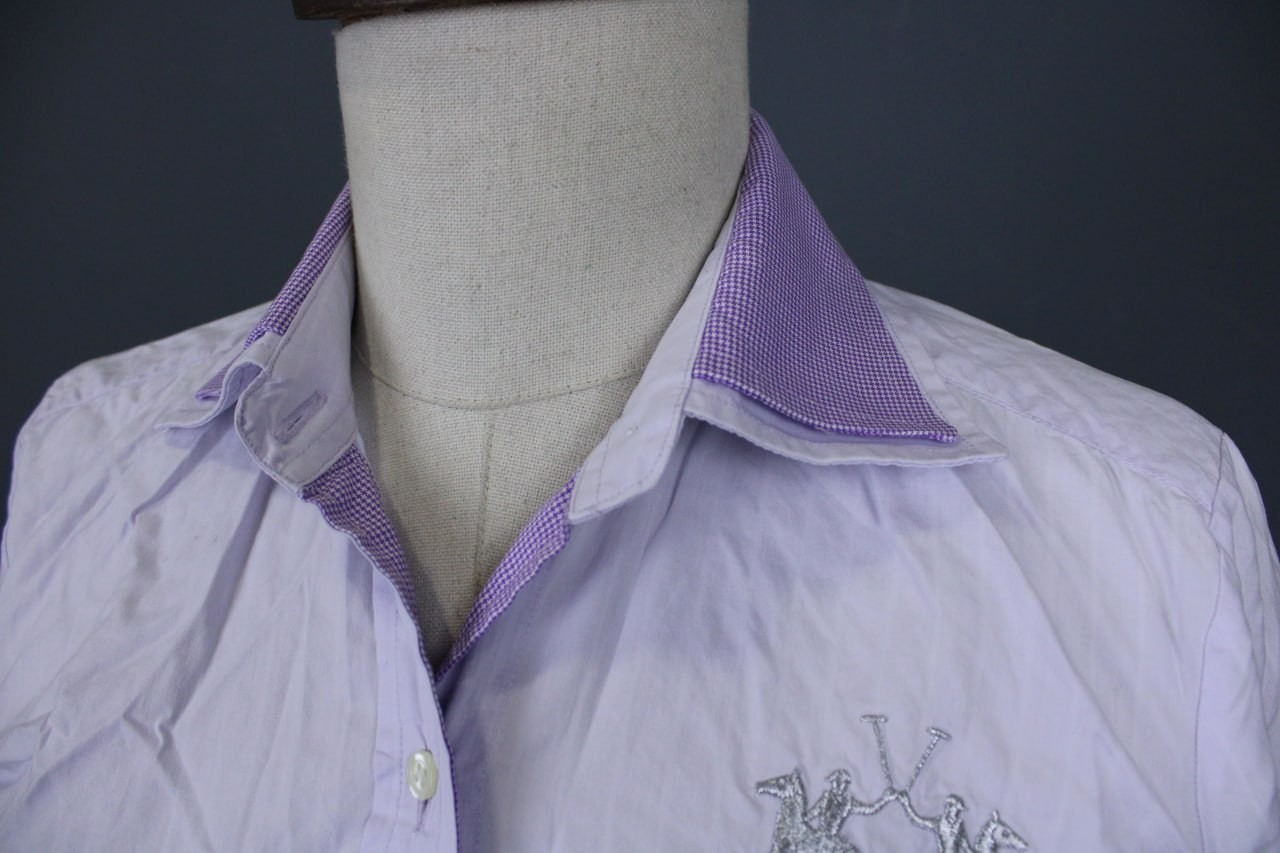 La Martina Polo Club Purple Cotton Long Sleeve Button Down Logo Blouse Size S image 5