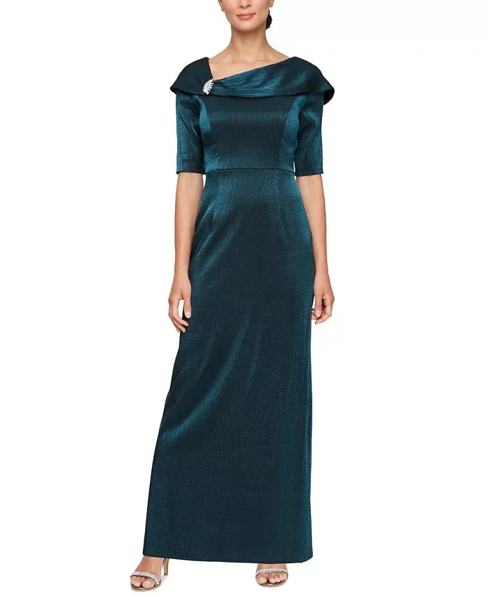 long sleeve high neck evening dress H1554 main image 1