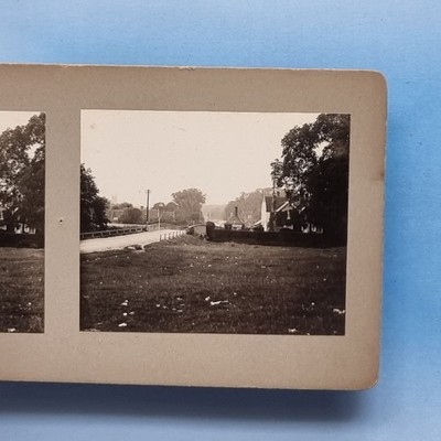 Stereoview Karte 3D Echtfoto um 1900 Long Melford Suffolk Hall Lane & Bridge