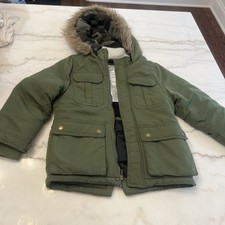 Carter  s Boys Faux Fur Hooded Parka Winter Coat Green Size M 5/6