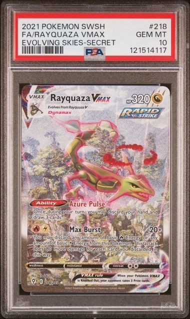 2021 POKEMON SWSH EVOLVING SKIES #218 FA/RAYQUAZA VMAX EVOLVING SKIES PSA 10