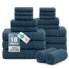 100 Luxury Cotton Bathroom Towels Set - 18 18 Piece Towel Set 09: Steel Blue