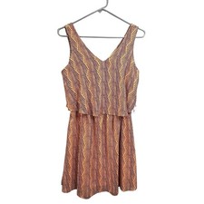 Charming Charlie Orange Purple Geometric Fit and Flare Dress Blue Back Bow NWT S