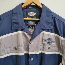 Harley-Davidson Men  s Garage Shop Button Shirt XL Blue Gray Short Sleeve
