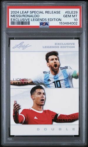 2024 LEAF LEGENDS LIONEL MESSI CRISTIANO RONALDO #ELE-29 WORLD CUP PSA 10💎