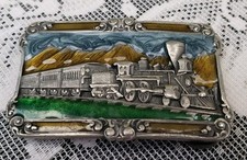Siskiyou Railroad Train Enamel Belt Buckle Vintage 1984 Fits 1.75" Belt Steam