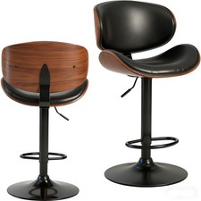 Swivel Bar Stools Set of 2, PU Leather, Adjustable Height Bentwood BarStools