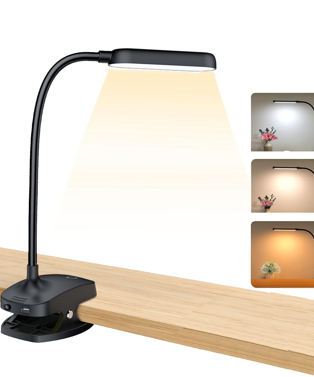 Clip On Desk Lamp 7W Flexible Gooseneck Rechargeable 2600mAH Battery Light-image