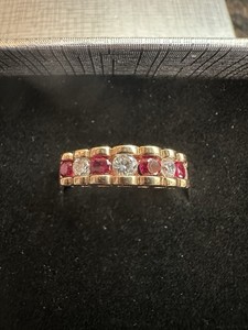 Authentic Pink Sapphire CZs 14K Gold Plated Sterling Silver Ring Size 8 Band Stackable
