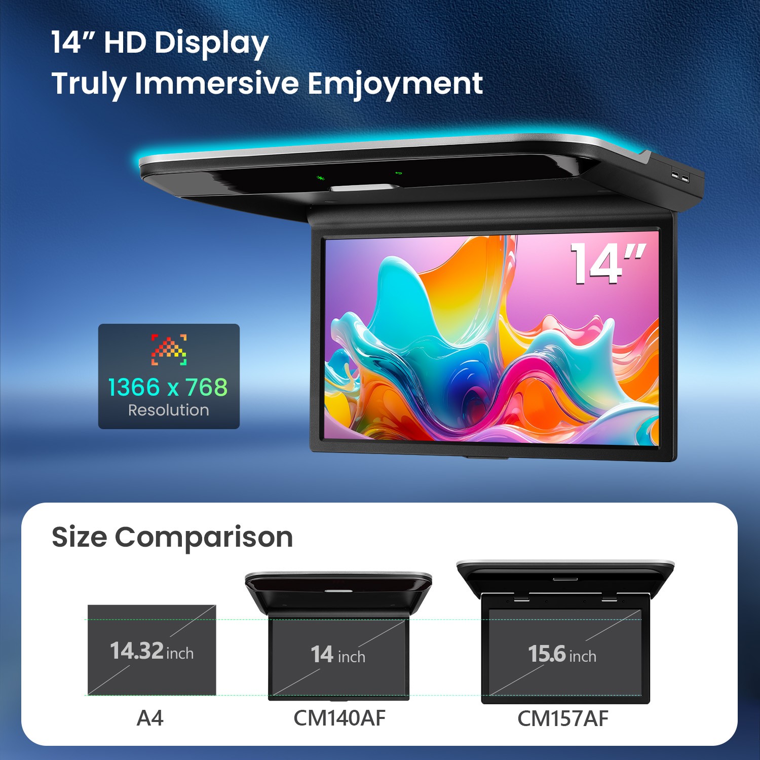 14in Android Car Roof Multimedia Player Flip Down Monitor for Van Truck SUV RV