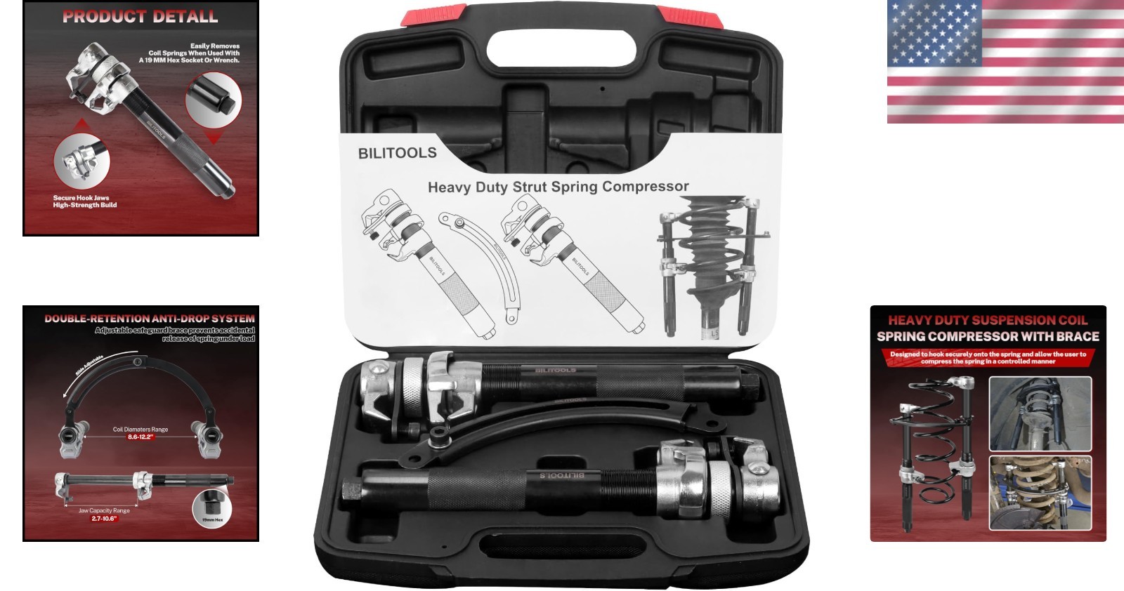 Adjustable Coil Spring Compressor Kit, Maximum Load 2645LB