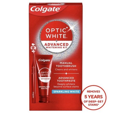Colgate Optic White Advanced Teeth Whitening Toothpaste & Toothbrush Kit, 3.3oz