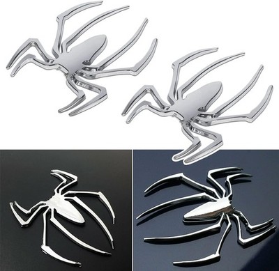 2Pcs 3D Spider Chrome Emblems Badges Sticker HighGloss Silvery Car/Truck Sticker