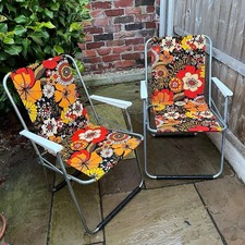 Vintage Deck Chairs 1970s Floral Retro Folding Garden Camping VW
