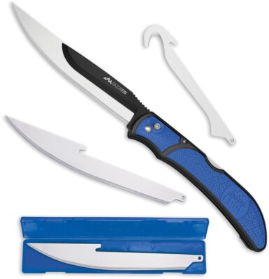 Outdoor Edge Razor Fin Blue Folding Knife 420J2 Steel Blade Grivory/TPR Handle