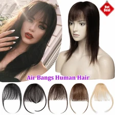 US Thin Neat Air Bangs Remy Human Hair Extensions Clip in Fringe Front Hairpiece