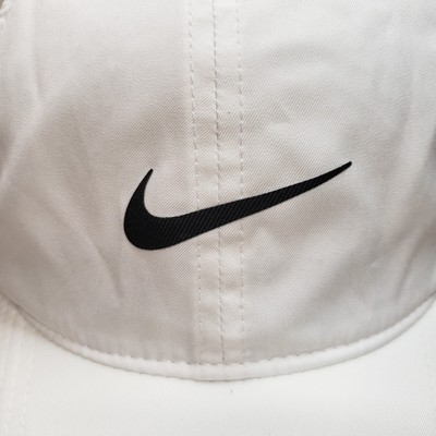 Nike Featherlight Dri-Fit Vented Moisture Wicking Strap-on Cap White Blk Swoosh Nike Unisex Featherlight Dri-FIT Club Adjustable Hat - White main image 4