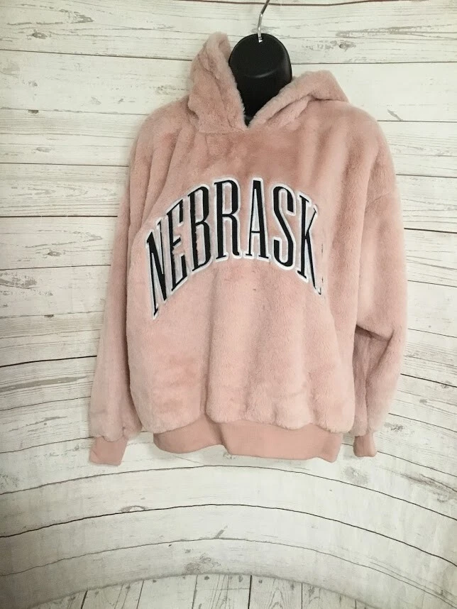 Bershka Faux Fur Hoodie - NEBRASKA - Pink Women's Size S Small